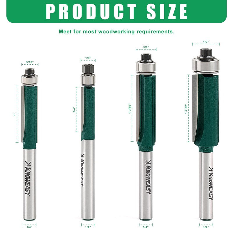 Knoweasy Professional Flush Trim Router Bit Set with 1/4 Inch