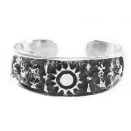 Windalf Women's Toe Ring IDRIS 6 mm Stars Sun Foot Jewellery Antique Summer Jewellery 925 Sterling Silver, Sterling Silver