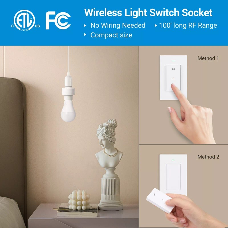 DEWENWILS Remote Control Light Socket Wireless Light Switch No Wiring