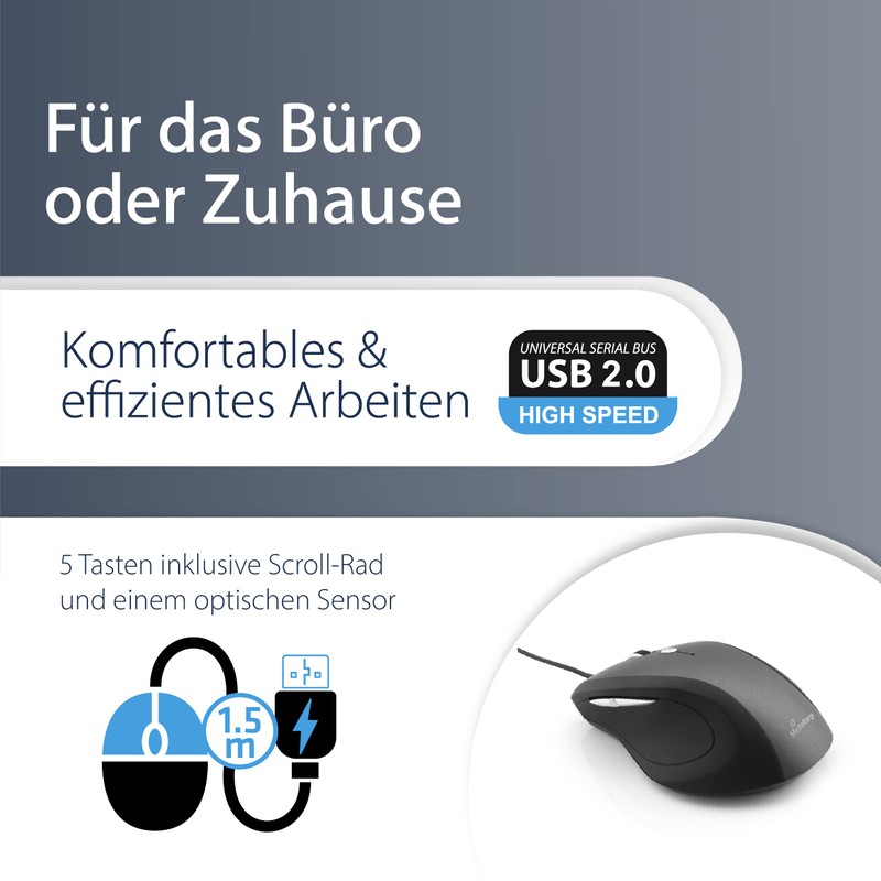 MediaRange kabelgebundene 5-Tasten Maus mit optischem Sensor, schwarz/grau