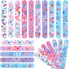 48 Pcs Butterfly Slap Bracelets Toys Birthday Party Favors Kids Bracelets Snap Bands for Girls Butterfly Theme Birthday Party Decorations Supplies Class Prize Exchanging Gift, 12 Styles