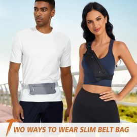 WHIPPY Running Belt for Phone Bag Running Gifts for Women Fanny Pack for Men Elastic Runners Money Belt Phone Holder Hiking Waist Pack, Dark Grey