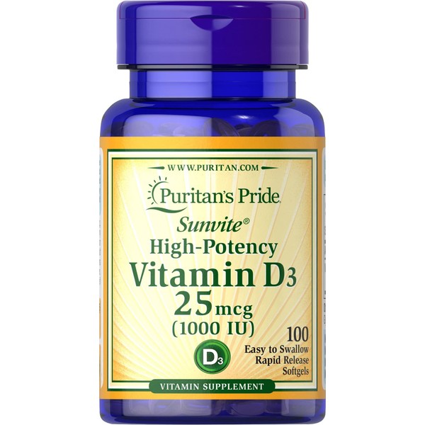 Puritan's Pride Vitamin D3 1000 Iu Softgels, 100 Count