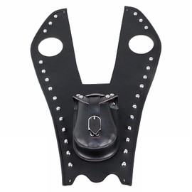 BID4ZE PU Leather Gas Tank Bag Cover Pad Bib with Pouch Rivet Fuel Tank Panel Bag For Harley Fatboy Softail Heritage Springer FLSTS FLST FLSTN Black