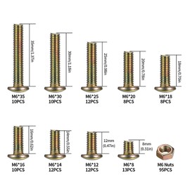 190 Pcs M6 Bolts and Nuts Set, Cross Pan Head Nuts and Bolts Set, Round Head Phillips Screws and, Assorted Machine Screws with Assortment for Home Office Industrial