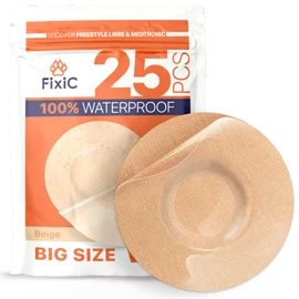 Fixic Freestyle Adhesive Patch 25 PCS Big Size – Good for Libre 1, 2, 3 & Plus – Enlite – Guardian – NO Glue in The Center of The Patch – Pre-Cut Back Paper – Long Fixation for Your Sensor!