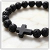 Xusamss Volcanic Stone Bead Cross Stretch Bracelet for Women Men,Lava