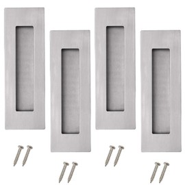 Vancoho 6 Inch Recessed Pocket Door Pull, Stainless Steel Rectangular Finger Flush Puls for Sliding Closet Barn Door Handle Rectangular Door Hardware (Brushed Steel, 4 Pack)