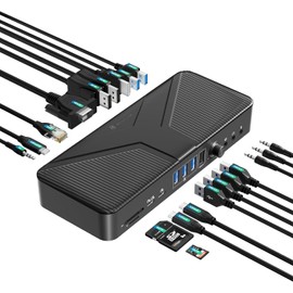 Yottamaster USB C Docking Station [2024 Super Strong 20 in 1] Type C Dock, 4 Screen Output, 4K HDMI/DP/VGA Output, 10 Gbps, USB3.2, GEN2, PD60W, 18W Charging Port, RJ45, 3.5 mm Audio + Microphone +