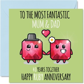 Stuff4 Cute Ruby Anniversary Card for Mum & Dad - 40 Years Together - Happy 40th Wedding Anniversary Cards for Dad Mum, 5.7 x 5.7 Inch Greeting Cards for Fortieth Anniversaries