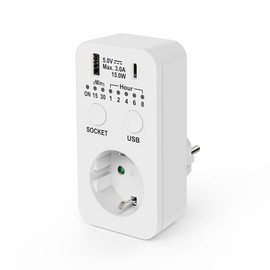 conecto Socket Timer, Switch Socket Countdown, 230 V Switch, USB and USB-C Timer Socket, Programmable Timer Socket, 2300 Watt, White