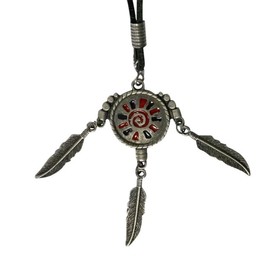 Ebsem Native American Chief Necklace - Genuine Leather Cord Vintage Surfer Jewelry - Warrior Indian Dream Catcher