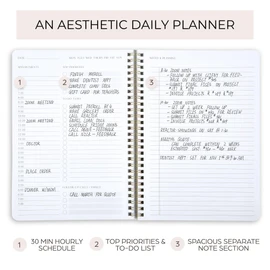 Beautiful Daily Planner And Notebook With Hourly Schedule - Aesthetic Spiral To do List Notepad to Easily Organize Your Work Tasks And Appointments - The Perfect Office Supplies For Women