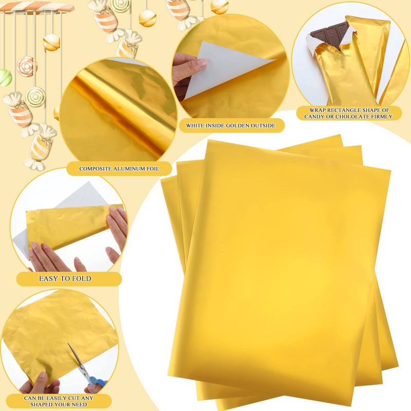 Tanlade 200 Pcs Gold Chocolate Candy Wrappers Aluminum Foil Candy