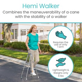 Vive Hemi Walker for Seniors - Narrow for Small & Tight Spaces, Ultra Lightweight, One-Handed Folding Walker, Foldable, Works as Chair Stand Assist Aid Grab Bar for Elderly - Sit to Stand Side Cane