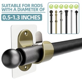 12 PCS Adhesive Curtain Rod Bracket, No Drilling Curtain Rod Holders for Max 1.3in Rods, 18lbs Retro Color Curtain Rod Hangers for Bathroom, Living Room, Kitchen