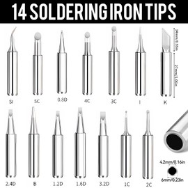 14-Piece Soldering Tips Set, 900M-T Soldering Iron Tips, Lead-Free Soldering Socket, Replacement Soldering Tip Set with Copper Core and Plating for Soldering Station, Welding, Soldering (Silver)