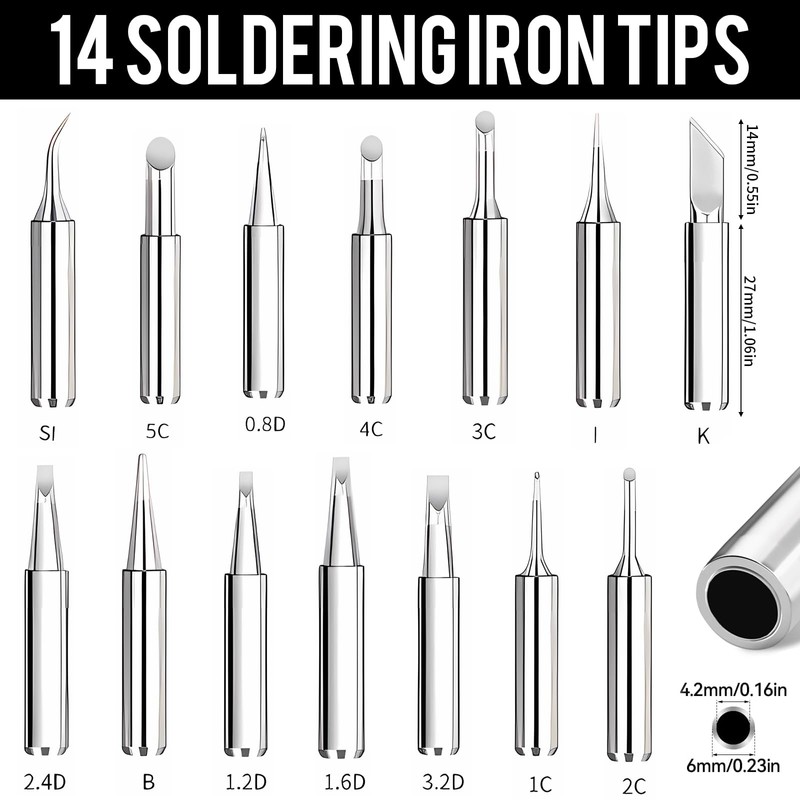 14-Piece Soldering Tips Set, 900M-T Soldering Iron Tips, Lead-Free Soldering
