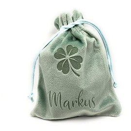 lasergravierter Samtbeutel Geschenk Verpackung Kleeblatt Name