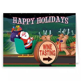 Stonehouse Collection Santa Looks Happy Wine Tasting Christmas Card - 18 Count-  90011