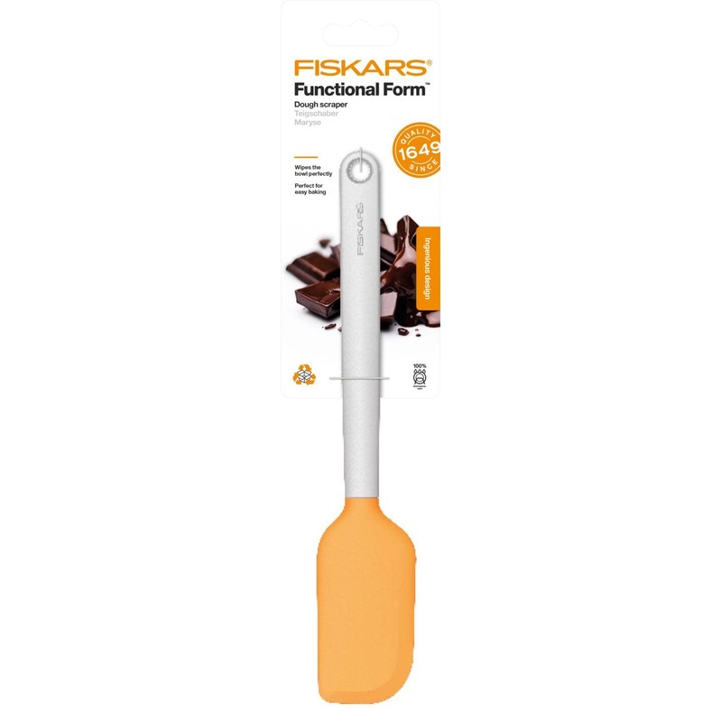 Fiskars Teigschaber mit Silikonkopf, Länge: 27,5 cm, Kunststoff/Silikon, Orange/Weiß, Functional