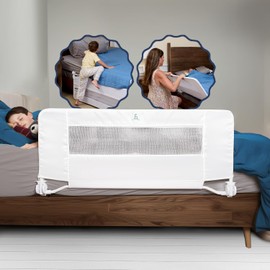 hiccapop 44" x 19" Bed Rail for Toddlers, Heavy-Duty Safety Bed Rail for Twin, Full, Queen Beds, Soft Mesh Cover & Swing-Down Design, Easy No-Tool Installation (White)