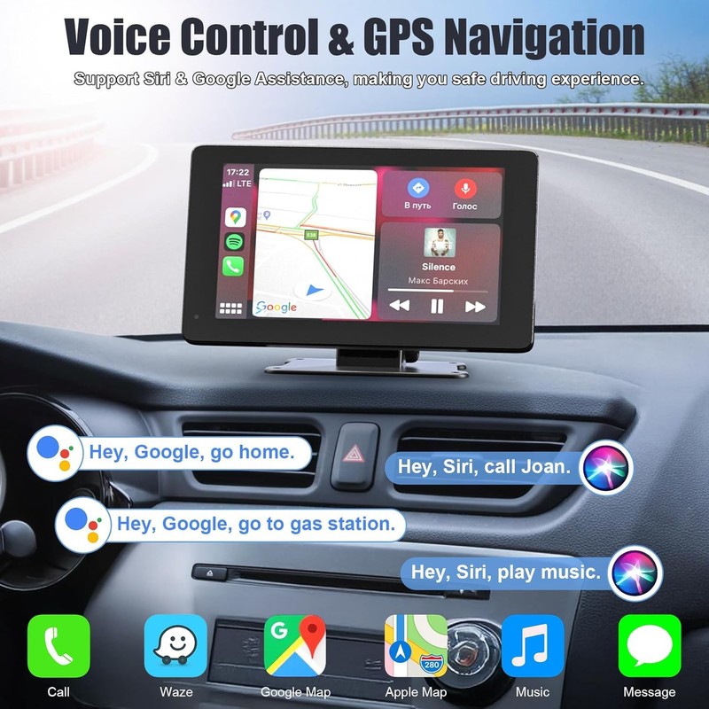 7" Wireless Portable Car Play Screen for Apple CarPlay &
