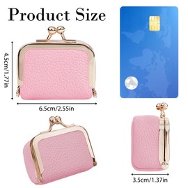 2-Pack Genuine Leather Mini Coin Purse Jewelry Box & Travel Case - Assemble Portable Small Leather Organizer with Coin Pouch, Tiny Compact Design for Women Travel (Pink, 2.55" Long)