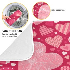 Happy Valentines Love Heart Dish Drying Mat, Absorbent Drying Pad Dish Mat Large Kitchen Microfiber Mat, 18" x 24"