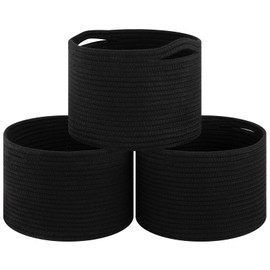 OIAHOMY Small Storage Baskets for Organizing,Closet Cube Shelf Storage, 9.8”×9.8”×7.1”, Woven Cotton Rope Gift Baskets for Nursery,Cute Dog Toy bins, Round 3 Packs, Black