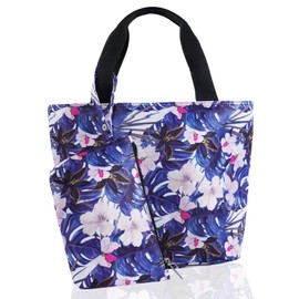 MOV COMPRA Lunch Bag Women Tote Organizer Bag Insulated Lunch Cooler Bag with Removable Zipper Handbag for Work Travel Picnic（Blue Flower）