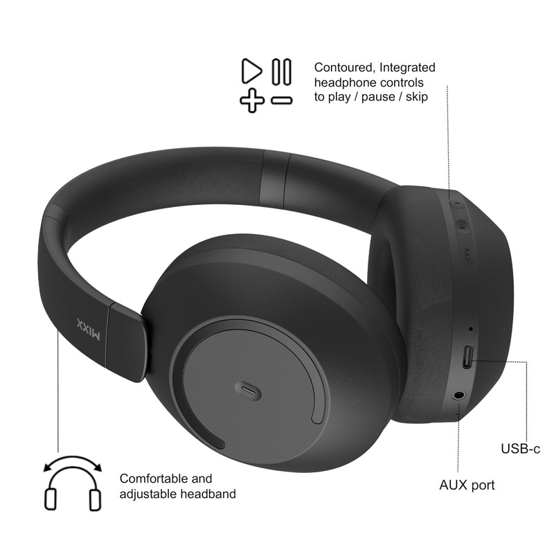 MIXX StreamQ C2 Over-Ear Wireless Stereo Headphones, Bluetooth Wireless Earphones,