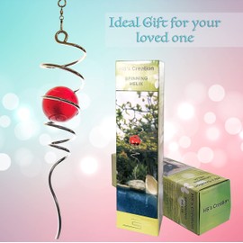 HS’s Creation Gazing Ball Spiral Tail Decorative Wind Spinner Tail 11 Inch and 2 Inch Glass Orb. Indoor Outdoor Decoration with Hanging Swivel Hook Sliver Stainless Steel Red Glass Ball