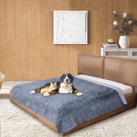Waterproof Dog Bed Cover, Soft Plush Pet Blanket with Anti-Slip Back for Bed Couch Sofa, Furniture Protector for Small, Medium and Large Dogs and Cats (Noble Grey, 82"x102")