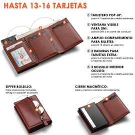 Lukovee Billetera Tarjetero Hombre Cuero, Hombre Titular de la Tarjeta RFID Bloqueo Antirrobo Minimalista, Piel Cartera Emergente Cierre del Imán, Billetera para Hombre Regalo del Día del Padre ‌