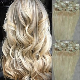 Hair Faux You 24" Clip in Hair Extensions Real Human Hair 100g Clip on for Full Head 7 pieces, 14 clips, Silky Straight Weft Remy Hair Color #60 White Blonde (NOT the very Pale Blonde)