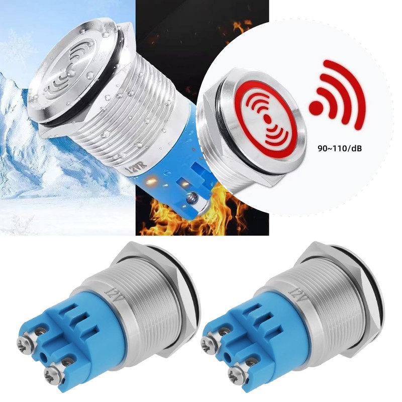 ECSiNG 2pcs 12V 22mm Waterproof Flash Buzzer LED Flash Alarm