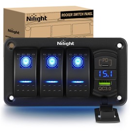 Nilight 3 Gang Rocker Switch Box 12V SPST ON Off Switch PD Type C and QC 3.0 USB Charger Voltmeter Waterproof Aluminum Rocker Switch Panel DIY Stickers for Boats Cars RVs Trucks