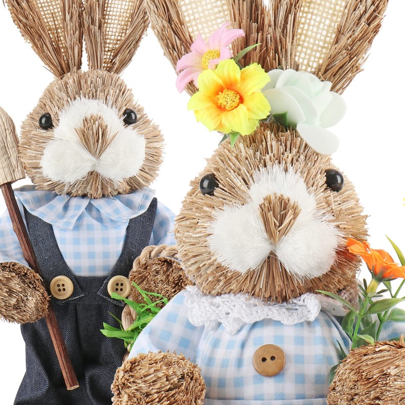 com-four® 2 x Handmade Straw Easter Bunny - Decorative Easter