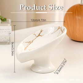 Qixuer Soap Dish, Ceramic Leaf Shape Self Draining Soap Dish Holder Soap Saver for Bathroom Shower Kitchen Sink Sponges Accessories Storage Keep Soap Dry and Easy Cleaning