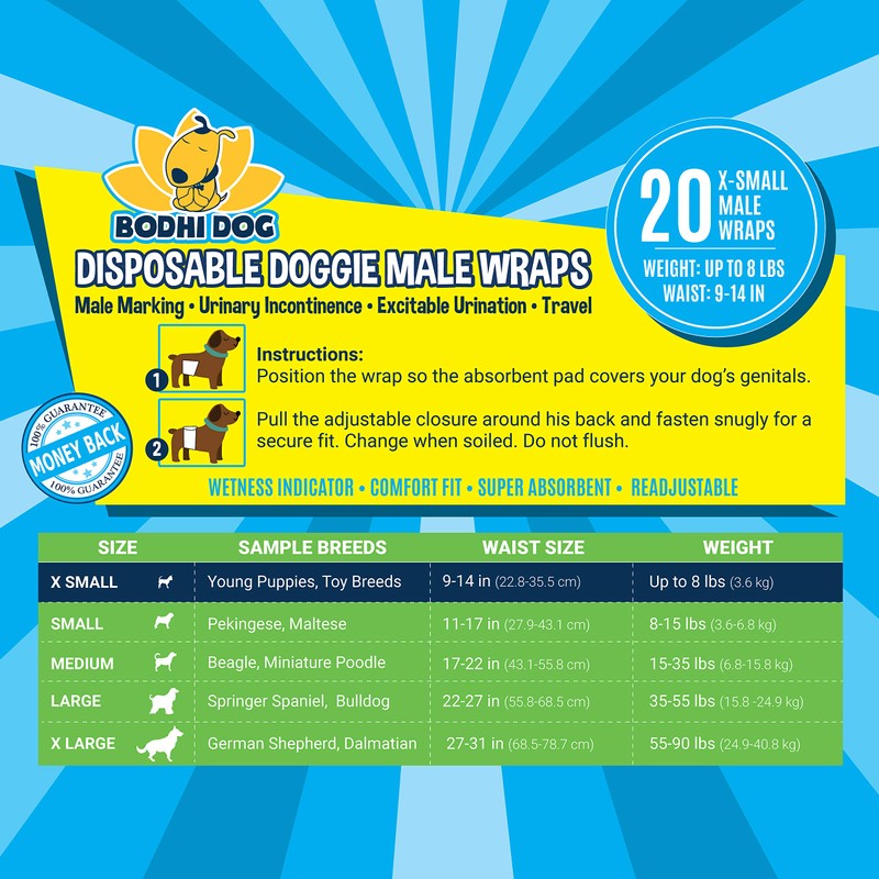 Bodhi Dog Disposable Male Dog Diapers - Super Absorbent, Leak-Proof