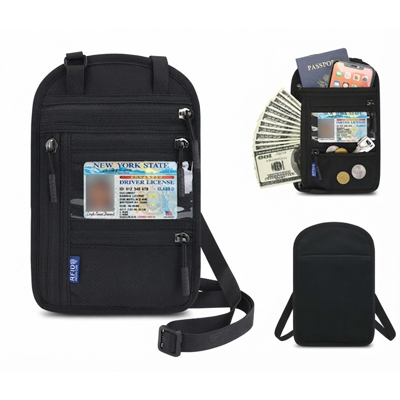 RFID Travel Passport Wallet Crossbody Bag – Compact Card, Phone