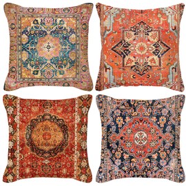 HOSTECCO Kilim Cushion Covers 45x45 cm Pack of 4 Vintage Tribal Cushion Cases Persian Ethnic Decorative Pillow Cases for Couch Sofa