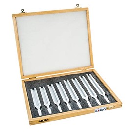 Eisco Labs Aluminum Scientific Tuning Forks, Set of 8 (Scientific Pitch, C4 = 256Hz) with Wooden Case - Designed for Physics Experiments