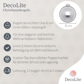 DecoLite: Glass Christmas Tree Baubles Diameter 8 cm (Pack of 12) - Grey - Matte / Glossy