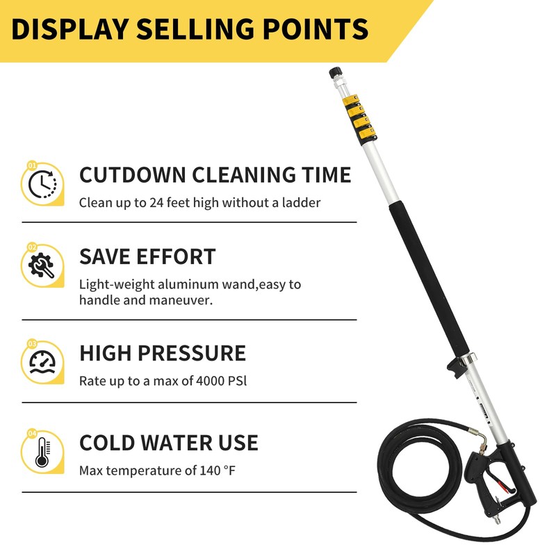 24 FT Telescoping Pressure Washer Wand with Pressure Washer Extension