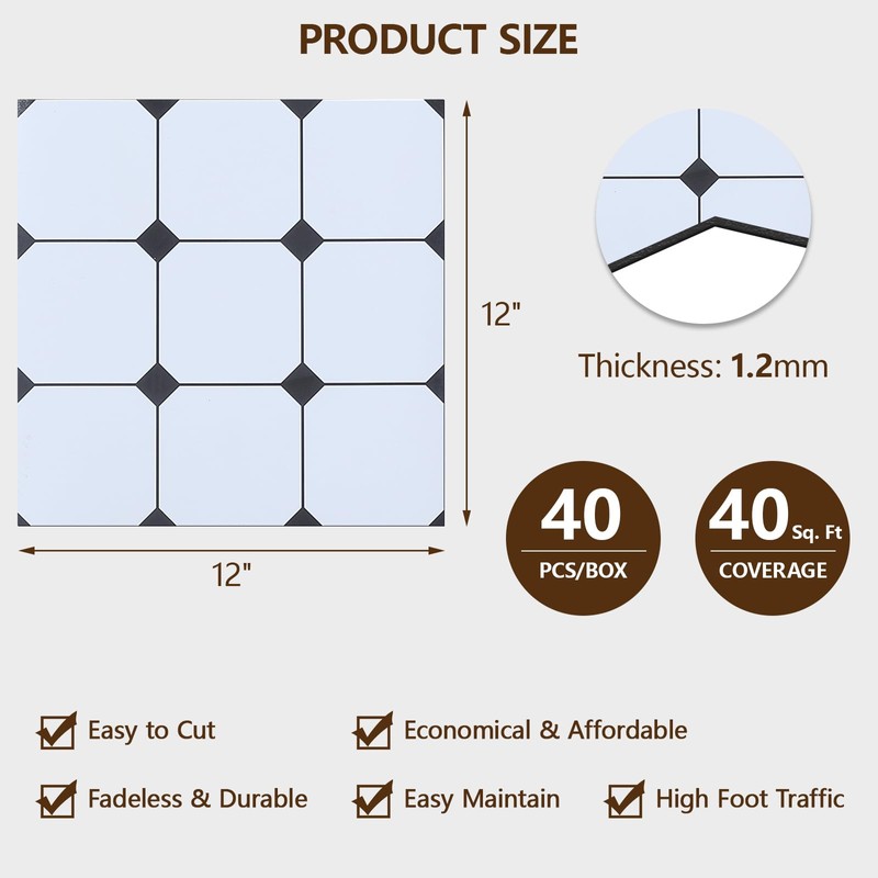 ACCOR HOME Peel and Stick Floor Tile, 40-Pack 12" x