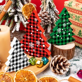 3Pcs Wooden Christmas Tree, Mini Wood Signs Christmas Tree Tabletop Decorations for Xmas Party Table Decor Centerpiece