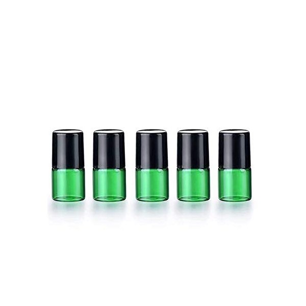 25 Pack 1ml (1/4 Dram) Colorful Glass Roll On Glass Bottles for Essential Oils,Empty Glass Vial with Stainless Steel Roller Balls Perfume Aromatherapy Travel Roll On Container-5 Color Options (Green)