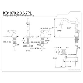 Kingston Brass KB1970PL Kb1970Pl Heritage 8" Widespread Lavatory Faucet With Brass Pop-Up, 6-1/2" In Spout Reach, Matte Black